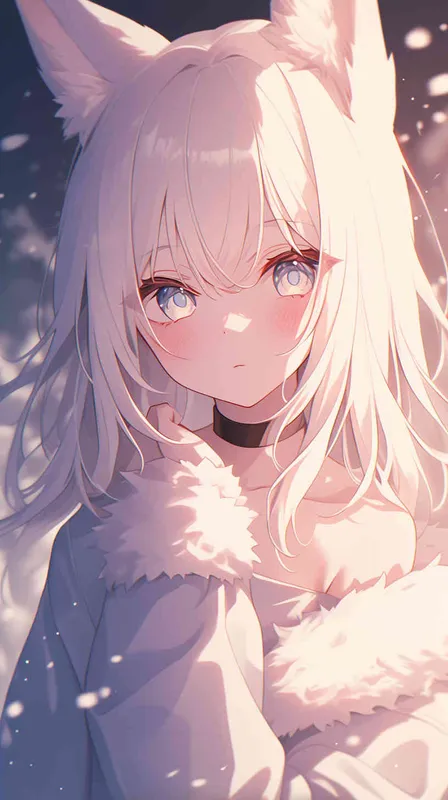  a girl,In the style of anime, with a cute art style, soft lighting, detailed facial expressions, and a focus on the white fur texture. - style2部分