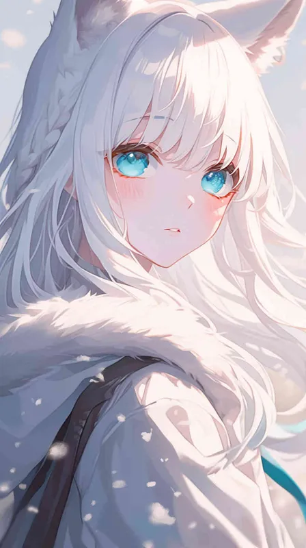 a girl,In the style of anime, with a cute art style, soft lighting, detailed facial expressions, and a focus on the white fur texture. - style4部分