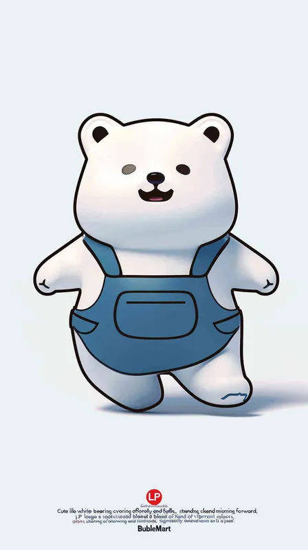Acute little white bear inoveralls, standing naturally and full-faced,BubbleMart style, clean and simple design, lP image, high-grade natural color matching,bright andharmonious,cute andcolorfuldetailed characterdesign,behance,Shanghai style Organicsculpture,C4D style, 3D animation style characterdesign,cartoon realism, fun character setting, raytracing,childrens book illustration style --ar 3:4 --niji5--iw 0.8 --q 2--s 500 - style1部分