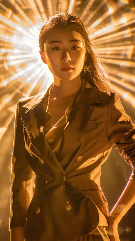  16-year-old Chinese girl, adorned in a jazz suit, gracefully dances upon a lavish stage, face to the camera, bathed in a golden glow of light rays. As she captivates the audience, her front-facing movements are flawlessly captured through the lens of a Canon 85mm f1.2 camera. KneeShot(KS),Dramatic light,Front view, mid shot --ar 9:16 --v 6.0 - style1部分