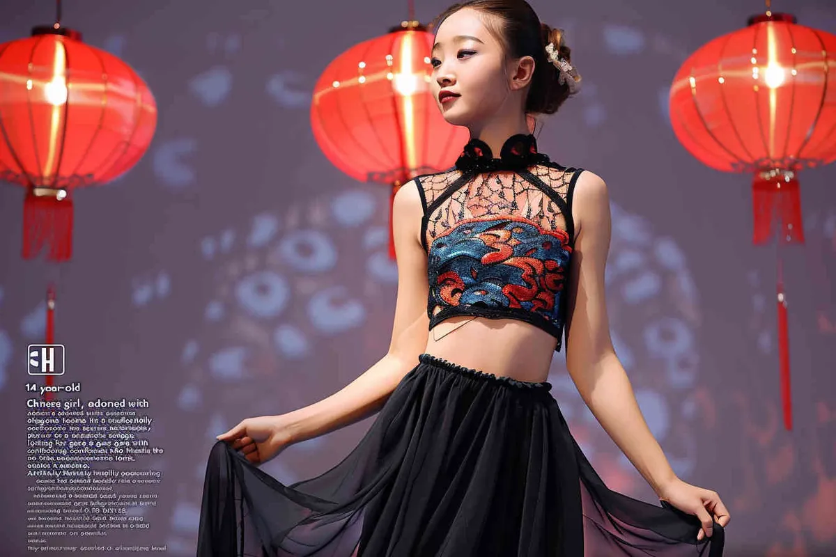 A 14-year-old Chinese girl, elegantly adorned in a jazz suit, dances with grace on a grand stage. gazes directly into the camera. As she captivates the audience, every flawless movement is beautifully captured through the lens of a Canon 85mm f1.2 camera, high quality, high res, 8k, raw, no text!!!!,  - style1部分