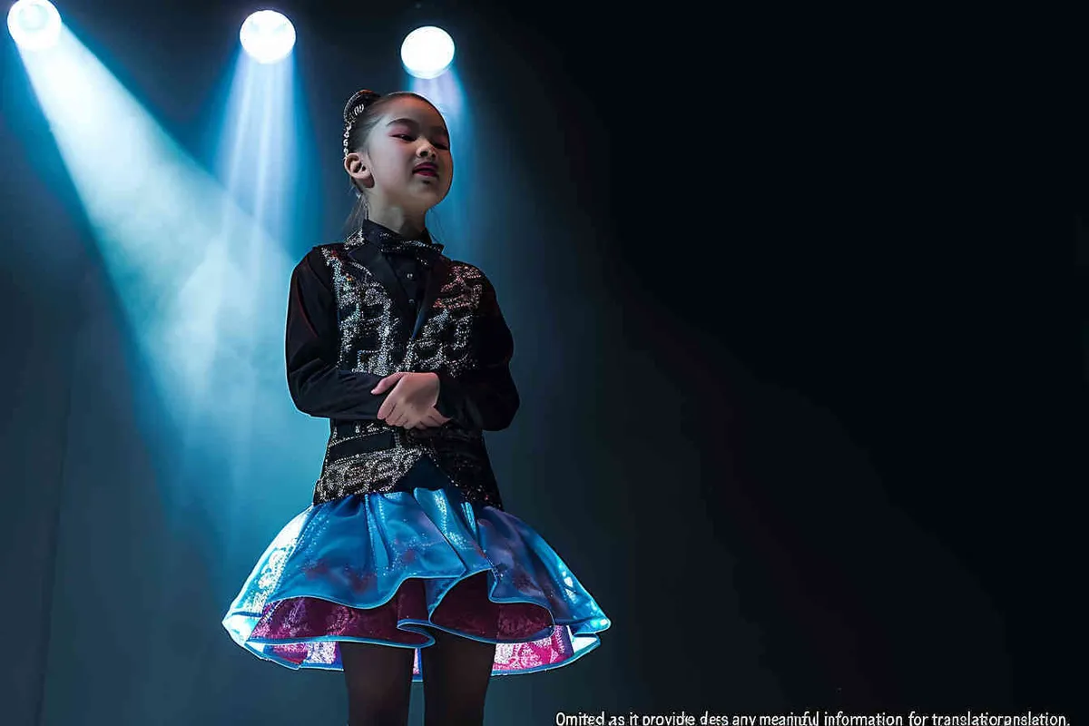 No text!!!!!!!!!!!!!!!!, a 14-year-old Chinese girl, face directly into the front, look to eye level, elegantly adorned in a jazz suit, dances with grace on a grand stage, with spot light, As she captivates the audience, every flawless movement is beautifully captured through the lens of a Canon 85mm f1.2 camera, high quality, high res, 8k, raw, photo reliastic - style2部分