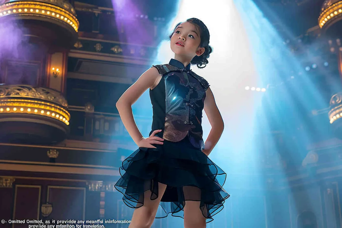 No text!!!!!!!!!!!!!!!!, a 14-year-old Chinese girl, face directly into the front, look to eye level, elegantly adorned in a jazz suit, dances with grace on a grand stage, with spot light, As she captivates the audience, every flawless movement is beautifully captured through the lens of a Canon 85mm f1.2 camera, high quality, high res, 8k, raw, photo reliastic - style4部分