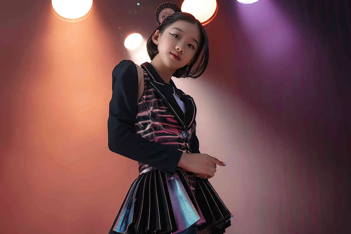 No text!!!!!!!!!!!!!!!!, a 14-year-old Chinese teenage girl, face directly into the front, elegantly adorned in a jazz suit, dances with grace on a grand stage, with spot light, As she captivates the audience, every flawless movement is beautifully captured through the lens of a Canon 85mm f1.2 camera, high quality, high res, 8k, raw, photo reliastic - style4部分