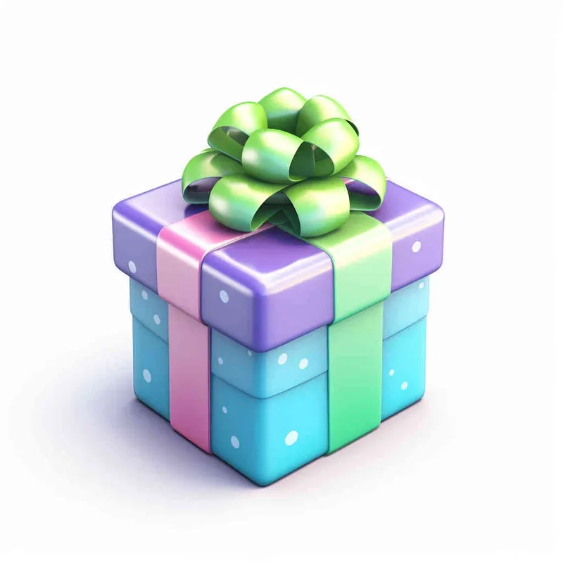 Gift Box,3D lcon,Clay,Cartoon,Nintendo,Lovely,Smooth,Luster,Blue And Green Gradient Color,White Background,The Highest Detail,The Best Quality,lsometric View,HD - style1部分