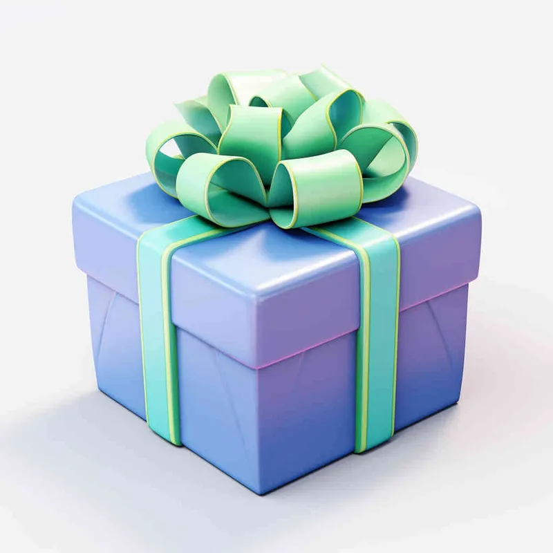 Gift Box,3D lcon,Clay,Cartoon,Nintendo,Lovely,Smooth,Luster,Blue And Green Gradient Color,White Background,The Highest Detail,The Best Quality,lsometric View,HD - style3部分