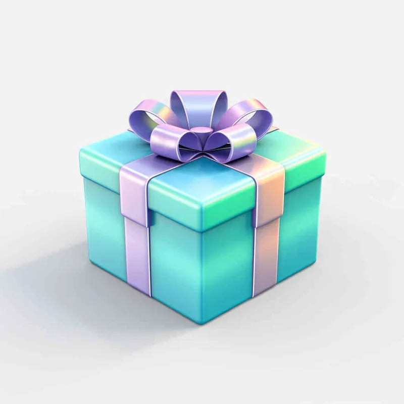 Gift Box,3D lcon,Clay,Cartoon,Nintendo,Lovely,Smooth,Luster,Blue And Green Gradient Color,White Background,The Highest Detail,The Best Quality,lsometric View,HD - style4部分