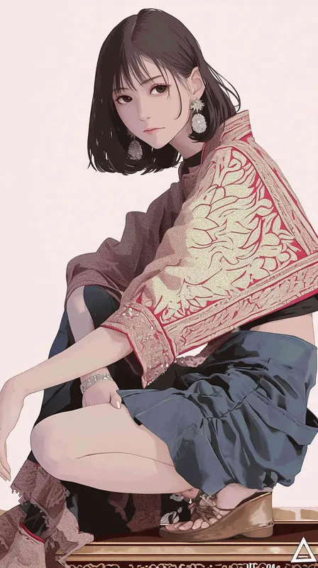 按照图片姿势生成一个动漫人物形象，日式插画风格 – AI绘画作品展示 | Midjourney中文版生成