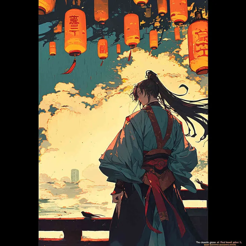 人物在抬头看天空，背影，仰视，服饰一样，中国古代 - style1部分