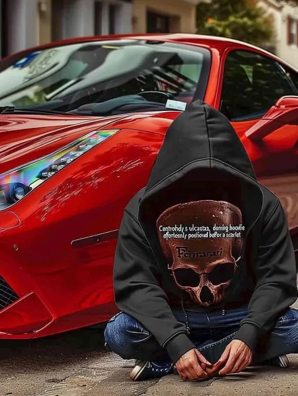 Centrochelys sulcata wearing a black hoodie with the word 